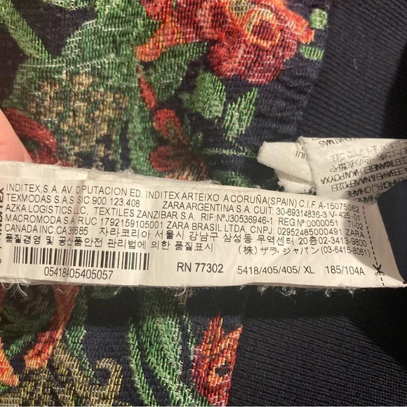 ZARA MAN Sz XL Black Tag Tapestry Jacquard Mix Media Slim Fit Bomber Jacket - Picture 8 of 13